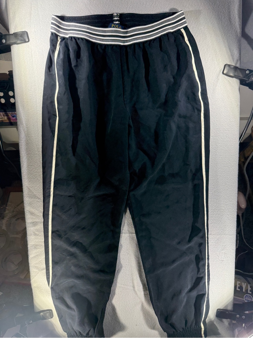 VTG Polo Ralph Lauren Women’s Black Track Pants Size 6 Striped Waist Jogger